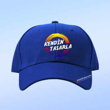 Kişiye Özel Saks Mavi Bez Şapka